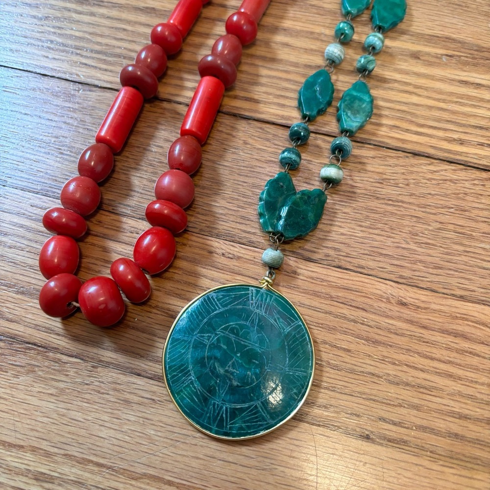 Stone Bead Statement Necklace’s Red & Green